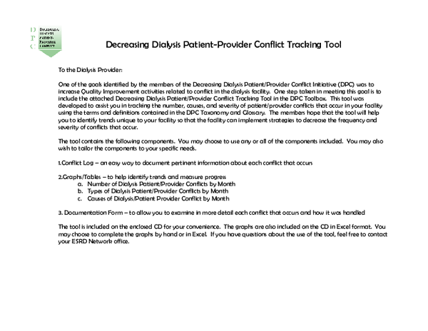 Decreasing Dialysis Patient-Provider Conflict Tracking Tool Instructions