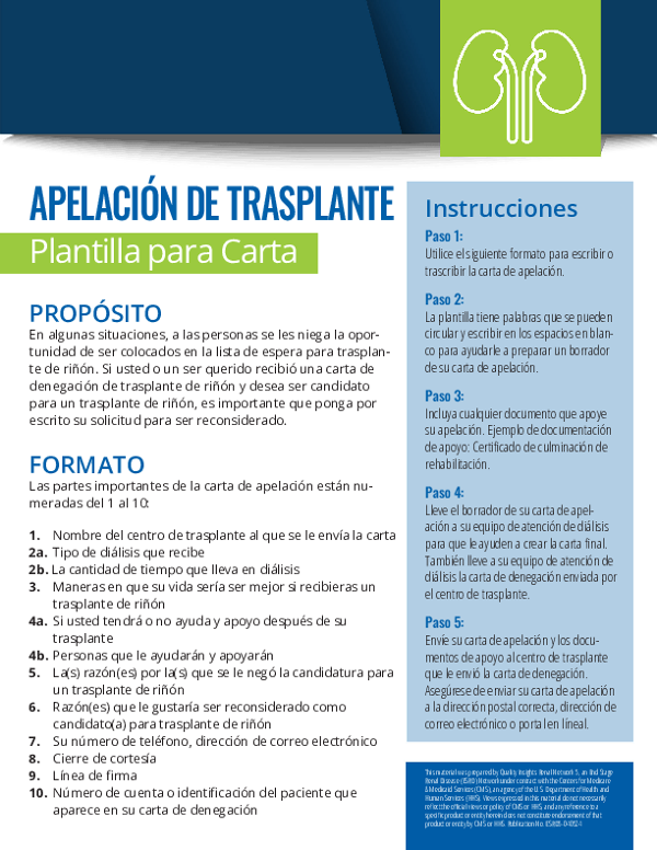Transplant Appeal Letter Template (Spanish)