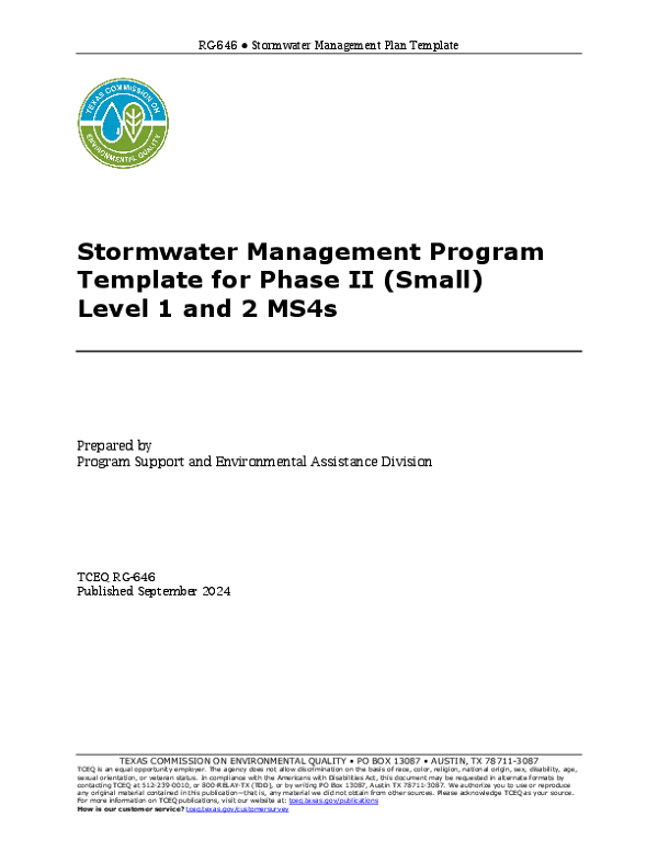 Stormwater Management Program Template for Phase II (Small) Level 1 and 2 MS4s