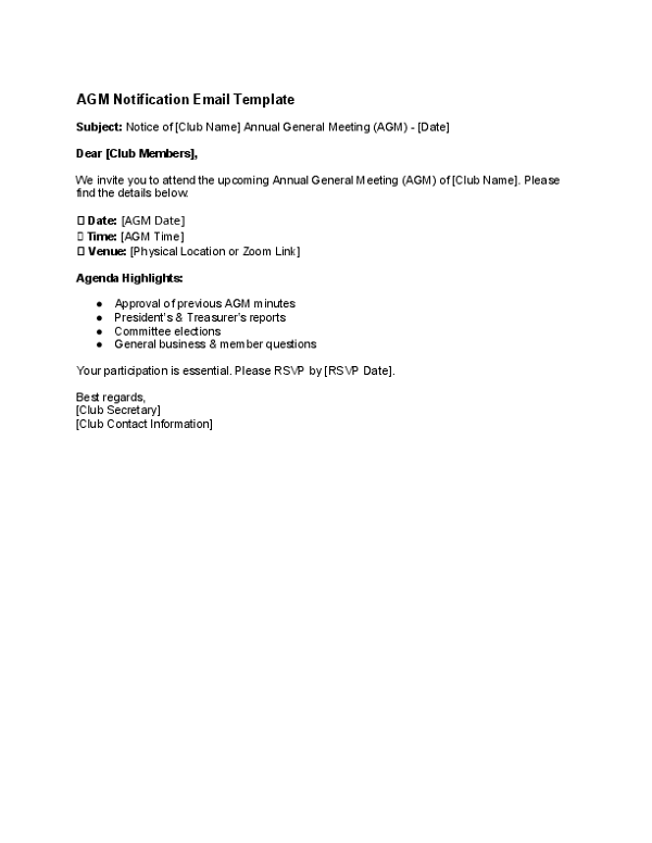 AGM Notification Email Template