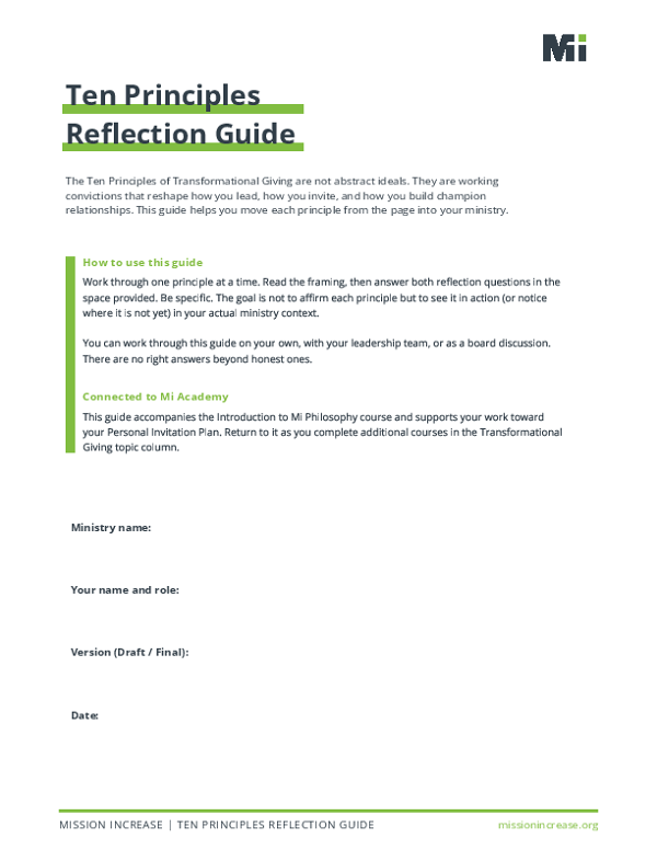 Ten Principles Reflection Guide Fillable