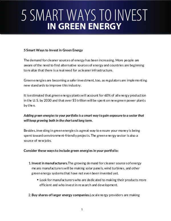 5 Smart Ways to Invest in Green Energy