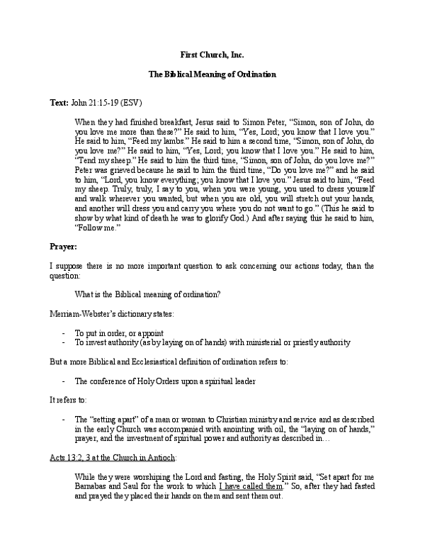 The Biblical Meaning of Ordination