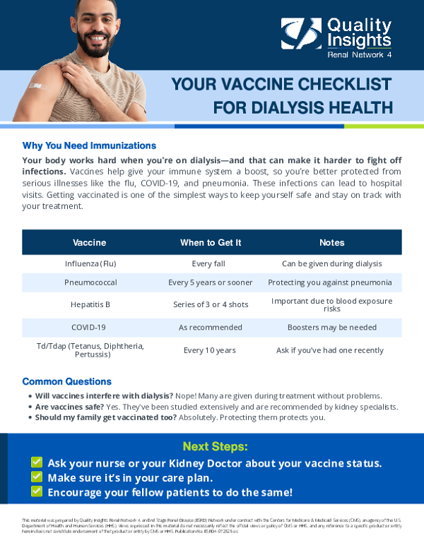 Your Vaccine Checklist for Dialysis Health Flyer