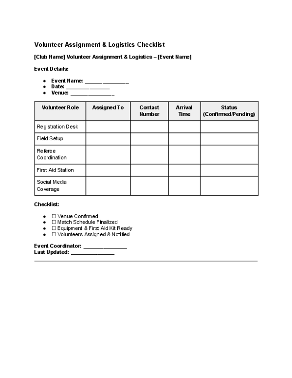 Volunteer Assignment & Logistics Checklist.docx