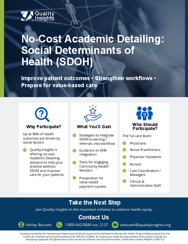 No-Cost Academic Detailing: Social Determinants of Health (SDOH)