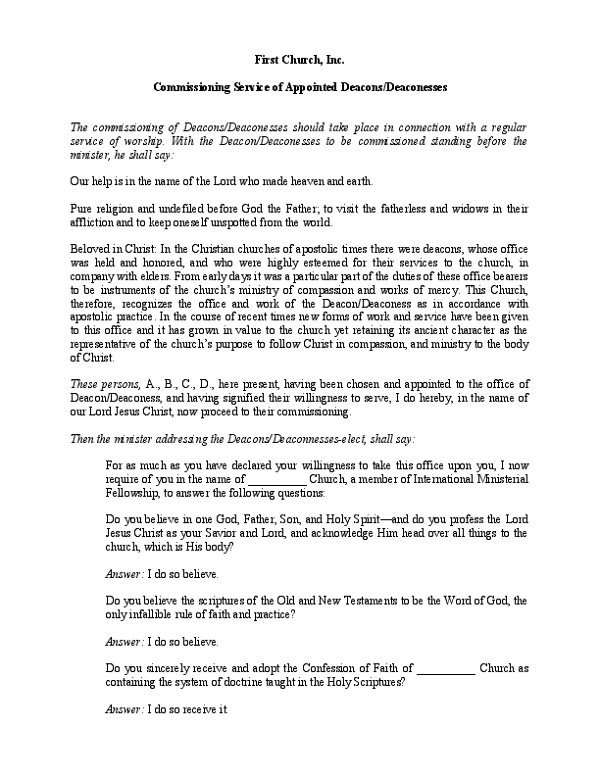 Commissioning of Deacons & Deaconnesses