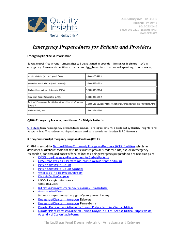 Emergency Preparedness for Patients & Providers