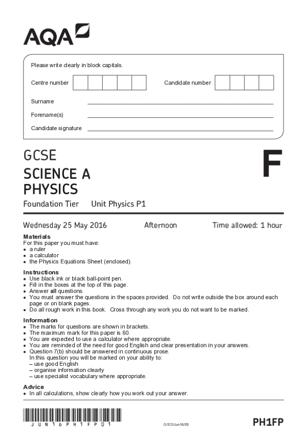 GCSE Science Physics, Foundation Tier, Unit P1 - 2016.pdf