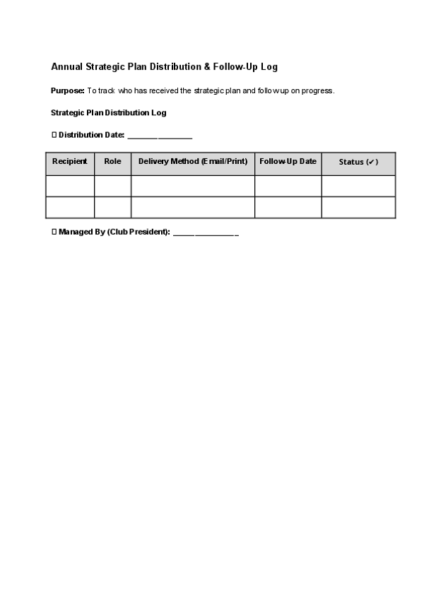 Annual Strategic Plan Distribution & Follow-Up Log