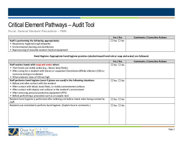 Critical Element #1 Audit Tool: General Standard Precautions & Transmission Based Precautions
