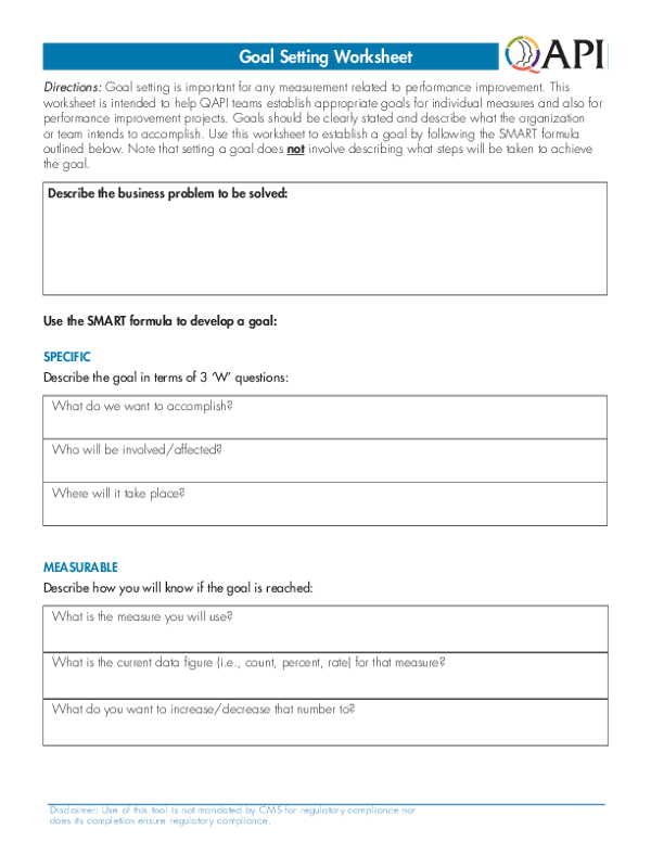 QAPI: Goal Setting SMART Worksheet
