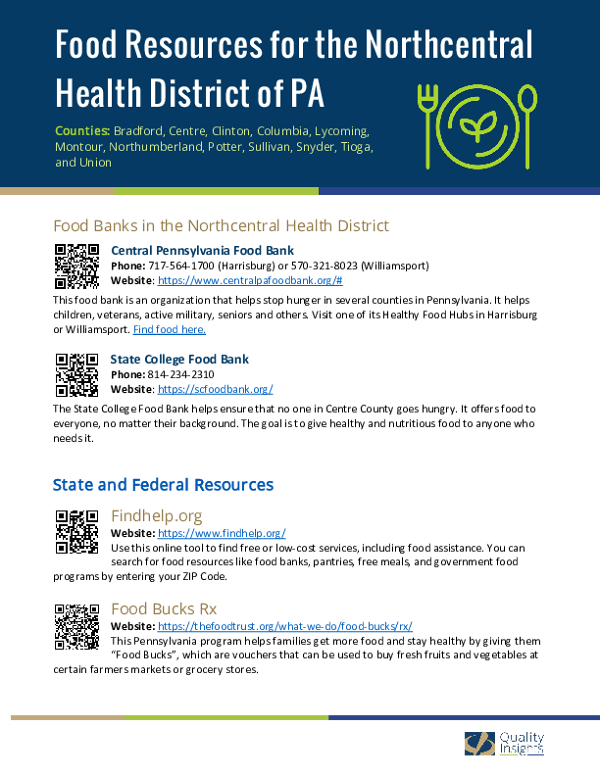 Food Resources for Northcentral Health District