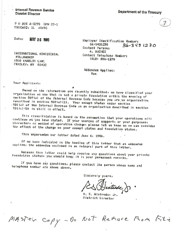 Letter of Recognition as Tax-exempt Organization