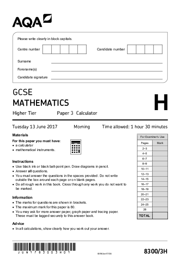 GCSE Mathematics, Higher Tier, Paper 3 - Jun 2017.pdf