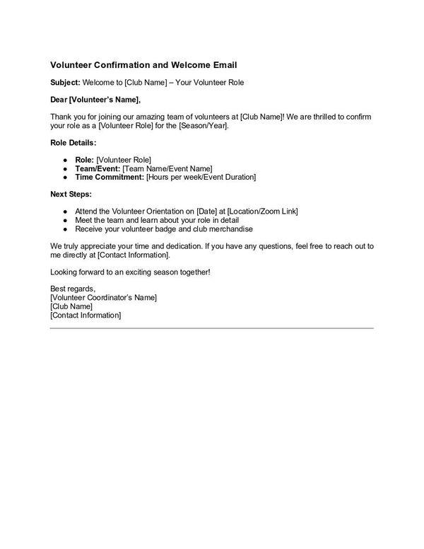Volunteer Confirmation and Welcome Email.docx