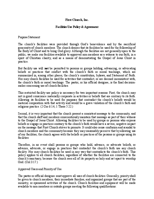 Facilities Use Policy & Agreement