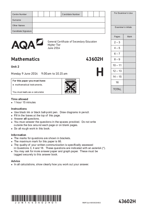 GCSE Mathematics, Higher Tier, Unit 2 - Jun 2014.pdf