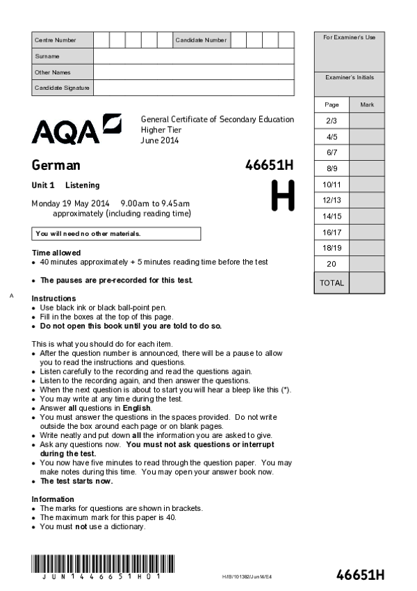 GCSE German, Higher Tier, Unit 1 Listening - 2014.pdf