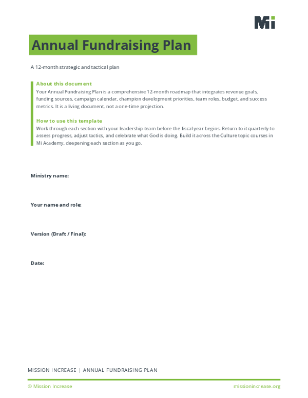 Annual Fundraising Plan Fillable