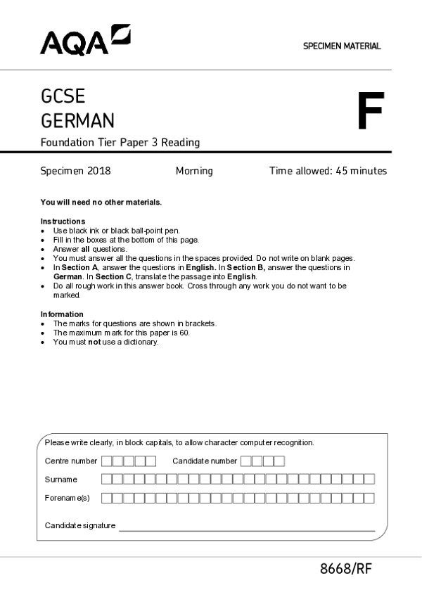 GCSE German, Foundation Tier, Paper 3 - 2018.pdf