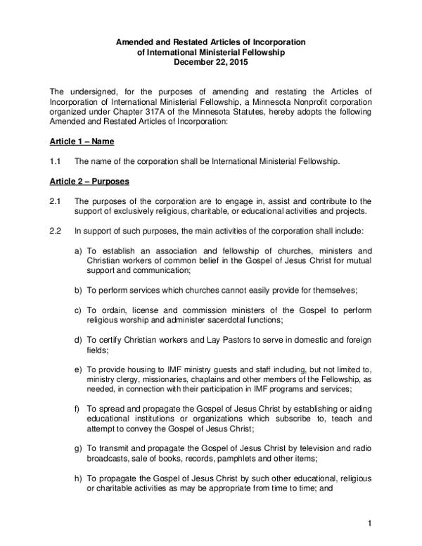 Articles of Incorporation