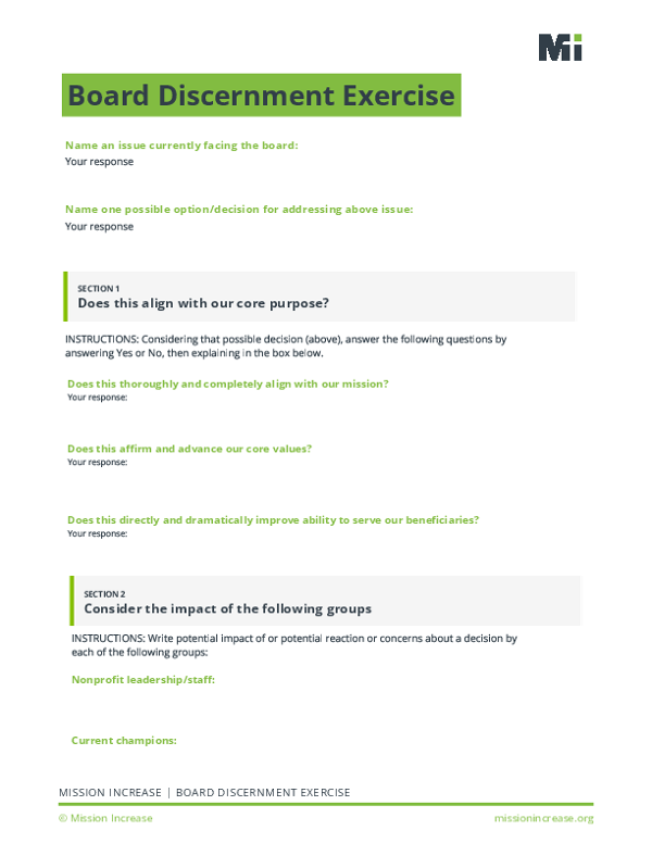 Board Discernment Exercise Fillable