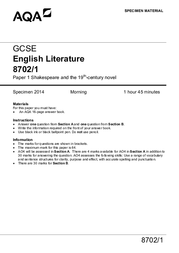 GCSE English Literature, Paper 1 Shakespeare & 19th-Century Novel - 2014.pdf