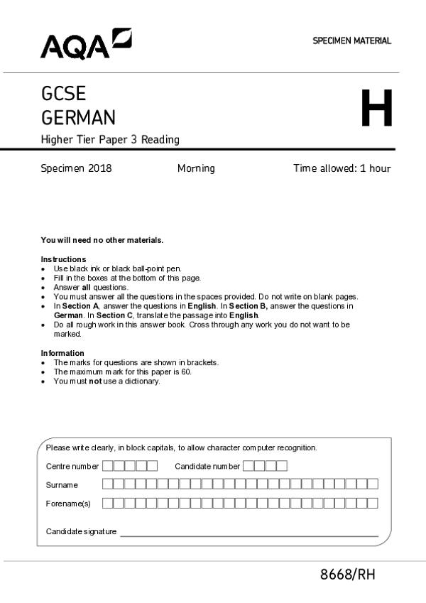 GCSE German, Higher Tier, Paper 3 - 2018.pdf