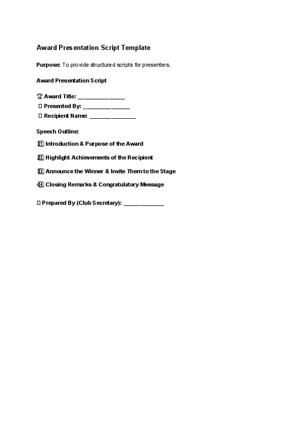 Award Presentation Script Template