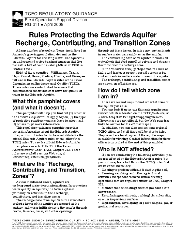 Complying with the Edwards Aquifer Rules: BMP Technical Guidance