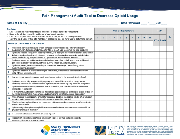 Pain Management Audit Tool