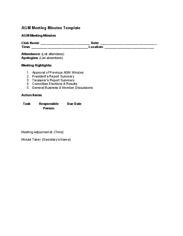AGM Meeting Minutes Template