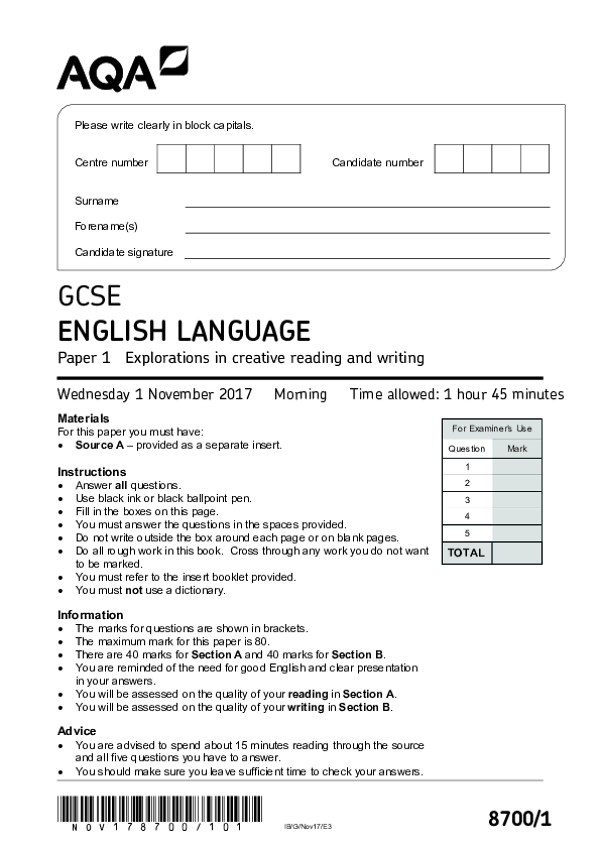 GCSE English, Paper 1 Explorations in Creative Reading & Writing - Nov 2017.pdf