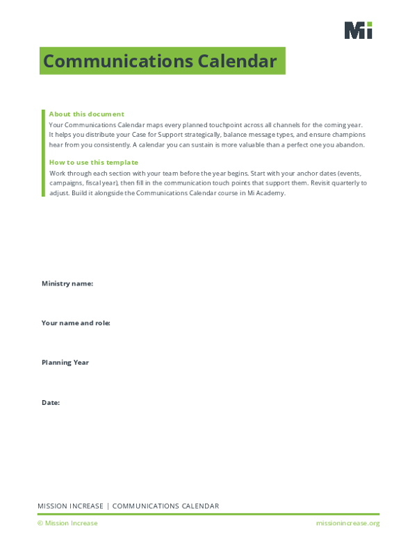 Communications Calendar Fillable