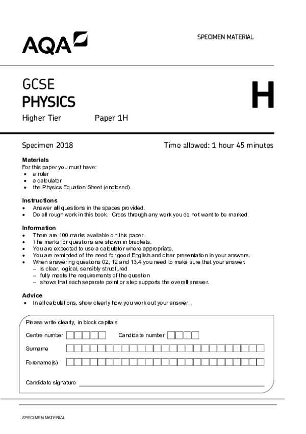 GCSE Physics, Higher Tier, Paper 1H - 2018.pdf