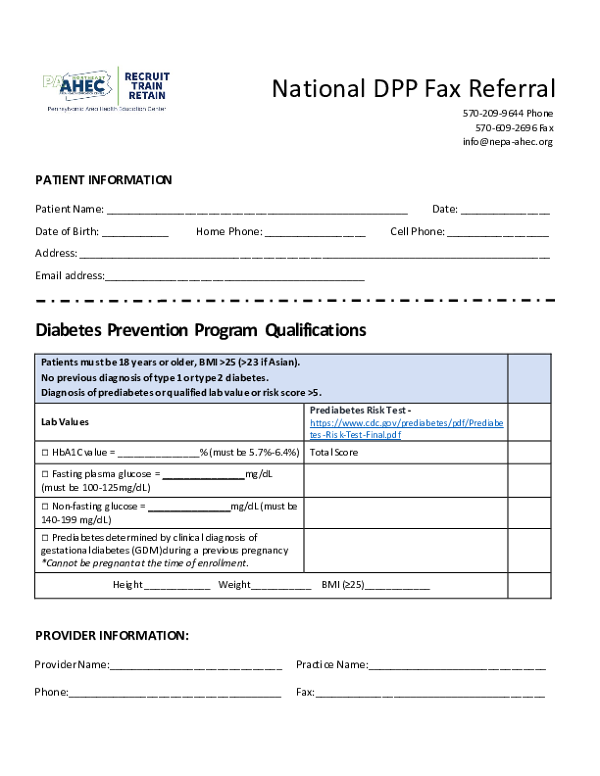 AHEC National DPP Fax Cover Sheet