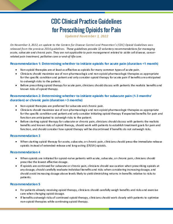 2022 CDC Clinical Practice Guidelines for Prescribing Opioids for Pain