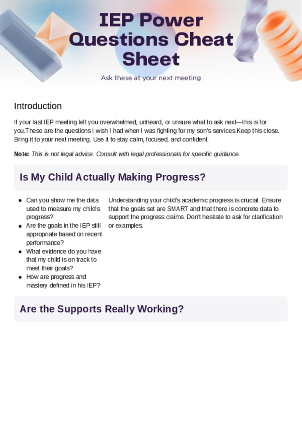 IEP Power Questions Cheat Sheet
