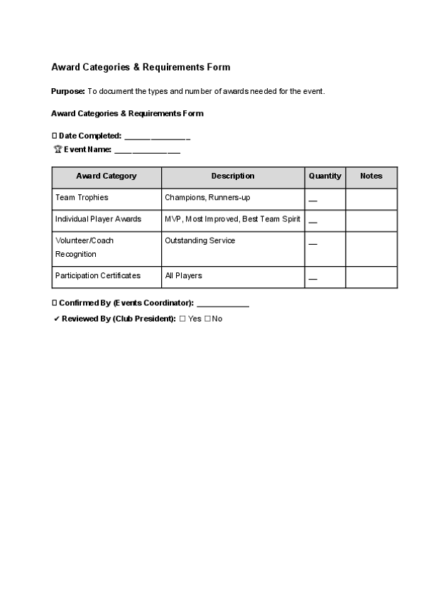 Award Categories & Requirements Form