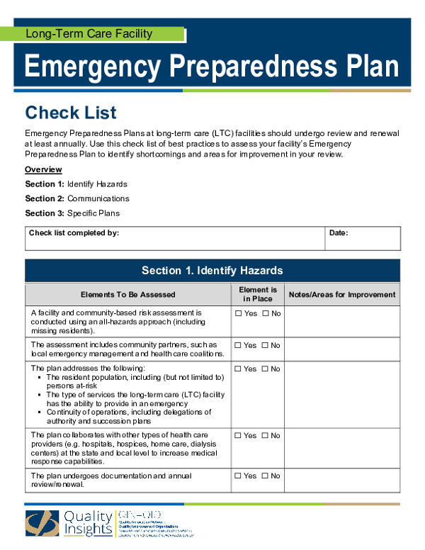 LTCF Emergency Preparedness Plan Check List
