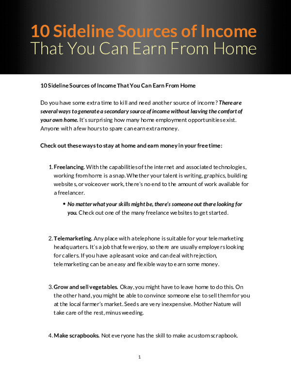 10 Sideline Sources of Income That You Can Earn From Home