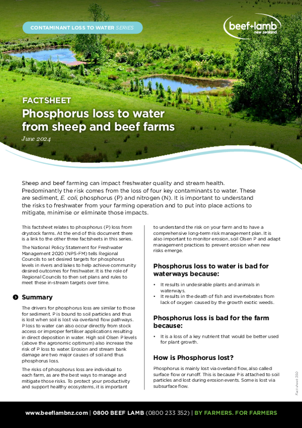 Phosphorus loss to water from sheep and beef farms - Beef + Lamb