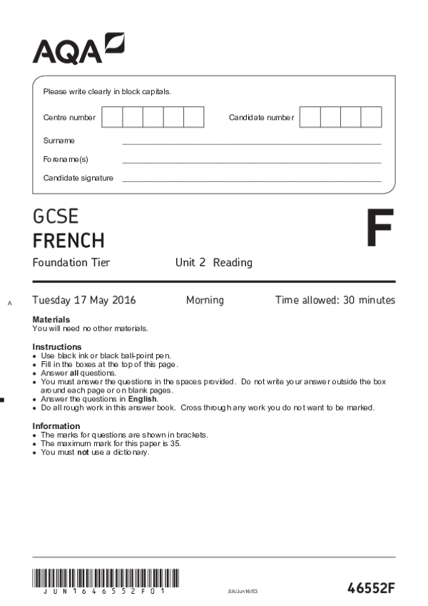 GCSE French, Foundation Tier, Reading - 2016.pdf