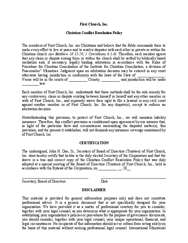 Christian Conflict Resolution Policy
