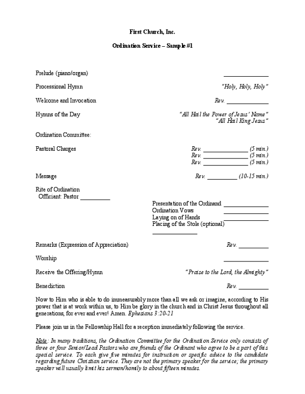 Ordination Service Sample Service #1