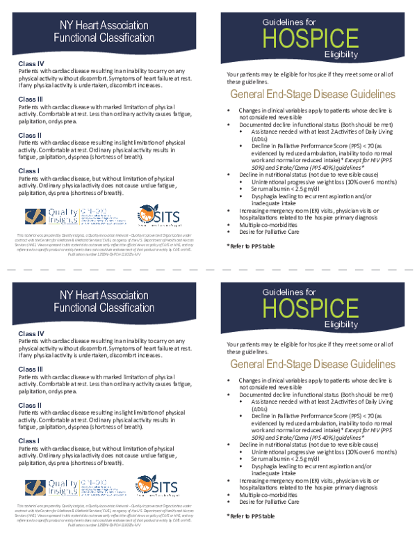 Hospice Eligibility Guidelines (Print Friendly Pocket Card)