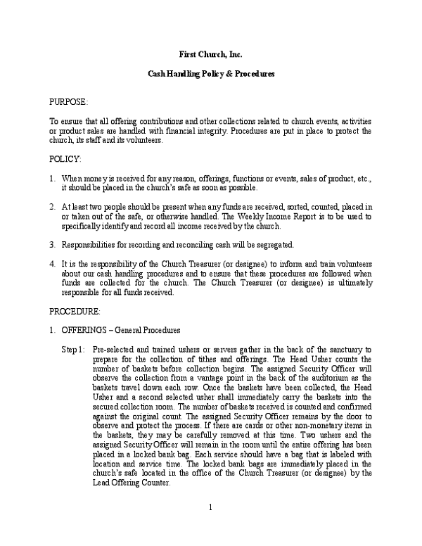 Cash Handling Policy and Procedures