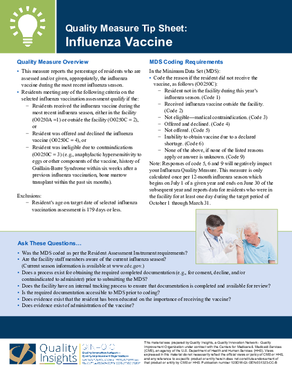 Quality Measure Tip Sheet: Influenza Vaccine
