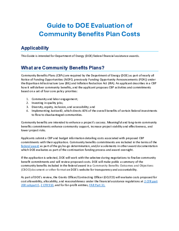 Guide to DOE Evaluation of CBP Costs (1)